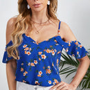 Clasi Top de hombros descubiertos ribete con fruncido con estampado floral