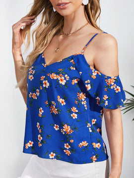 Clasi Top de hombros descubiertos ribete con fruncido con estampado floral