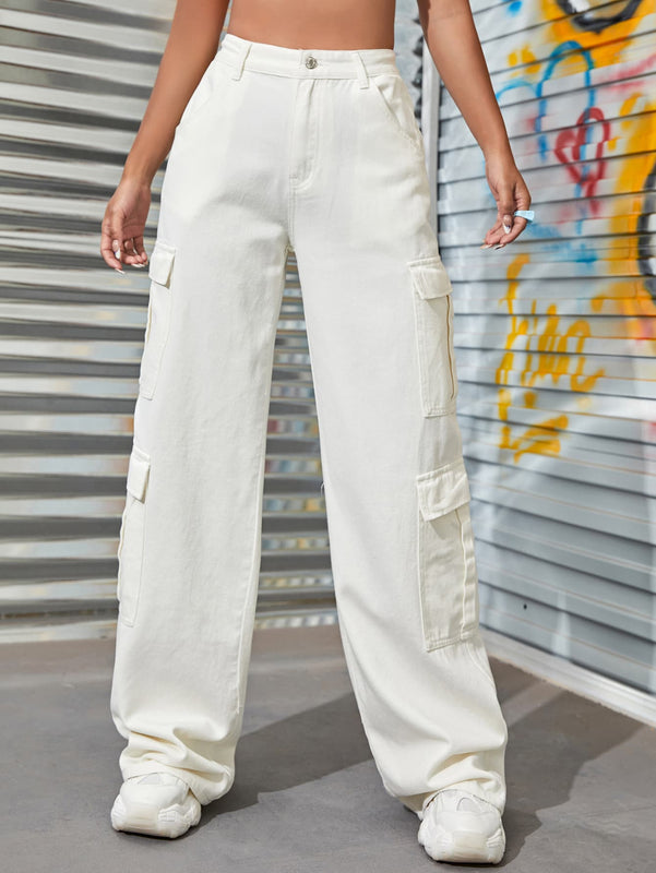 Jeans cargo con cremallera con bolsillo con solapa