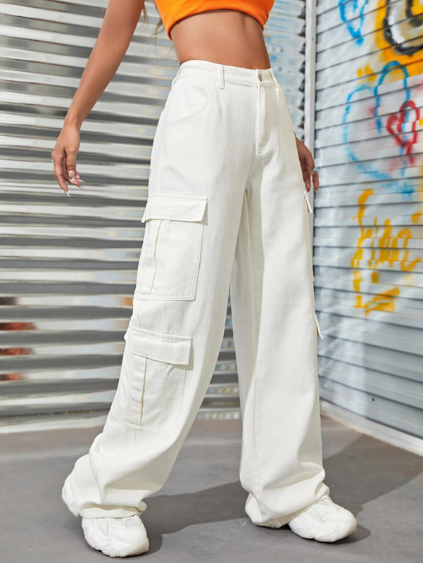 Jeans cargo con cremallera con bolsillo con solapa