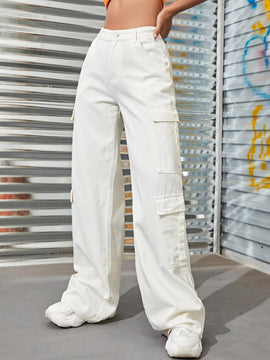 Jeans cargo con cremallera con bolsillo con solapa