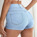 Essnce Shorts en mezclilla de talle alto con boton ribete crudo