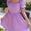 WYWH Vestido de cuello cuadrado de manga farol