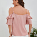 VCAY Blusa de hombros descubiertos con nudo delantero ribete con fruncido