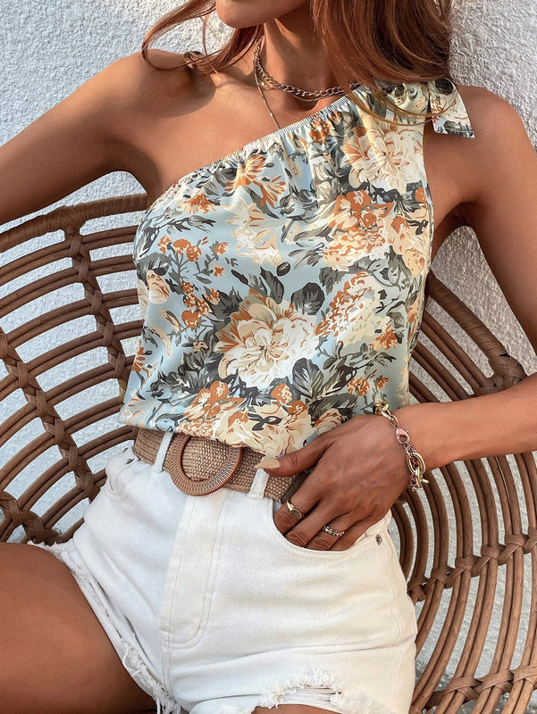 VCAY Top con estampado floral con cordon de un hombro