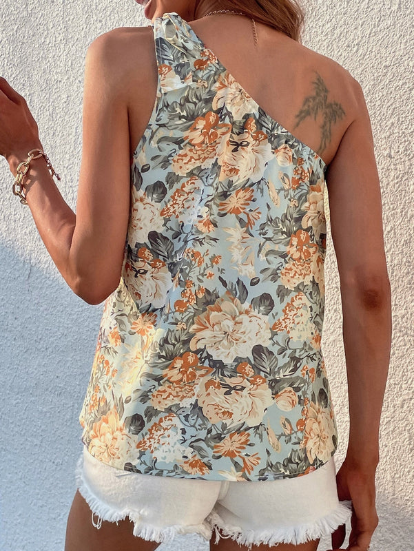 VCAY Top con estampado floral con cordon de un hombro
