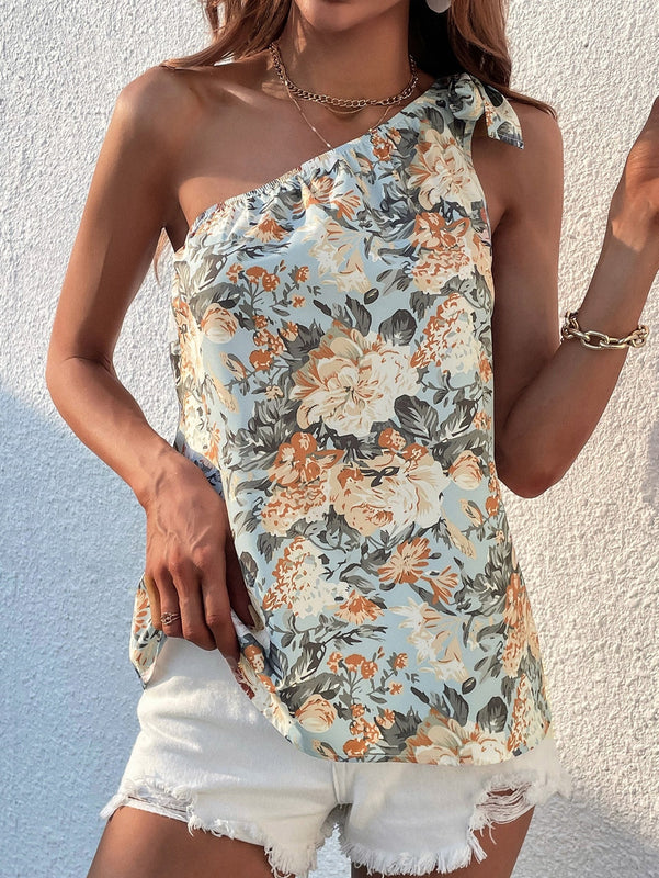 VCAY Top con estampado floral con cordon de un hombro