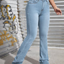 ICON Jeans de pierna amplia de talle alto con bordado de mariposa