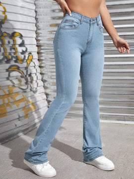 ICON Jeans de pierna amplia de talle alto con bordado de mariposa