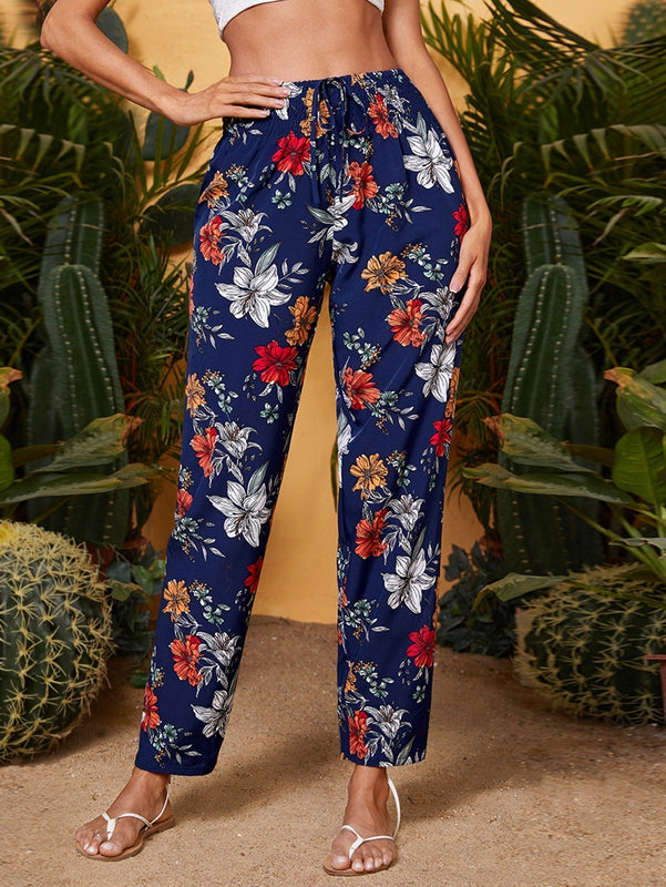 VCAY Pantalones de cintura fruncido floral