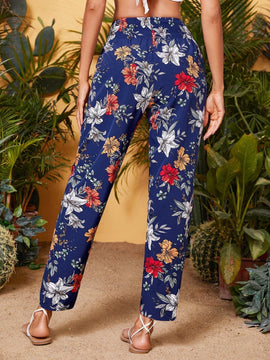 VCAY Pantalones de cintura fruncido floral