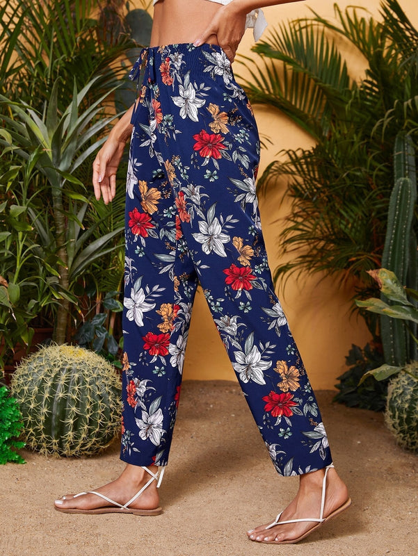 VCAY Pantalones de cintura fruncido floral