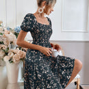 Frenchy Vestido con estampado floral de manga farol bajo con fruncido