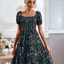 Frenchy Vestido con estampado floral de manga farol bajo con fruncido