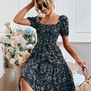 Frenchy Vestido con estampado floral de manga farol bajo con fruncido