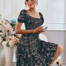 Frenchy Vestido con estampado floral de manga farol bajo con fruncido