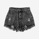 Shorts en mezclilla bajo crudo desgarro