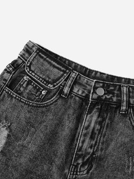 Shorts en mezclilla bajo crudo desgarro