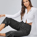 EZwear Pantalones palazzo de lunares de cintura fruncido