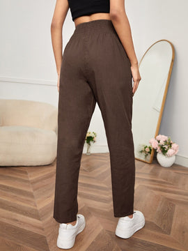 PETITE Pantalones con fruncido de cintura con nudo unicolor