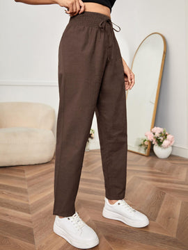 PETITE Pantalones con fruncido de cintura con nudo unicolor