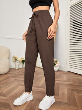 PETITE Pantalones con fruncido de cintura con nudo unicolor