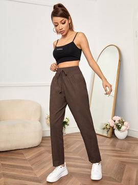 PETITE Pantalones con fruncido de cintura con nudo unicolor