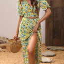 VCAY Vestido con estampado floral de manga farol de muslo con abertura
