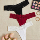 Conjunto De 3 Panties De Encaje Con Contraste De Color Para Lenceria
