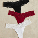 Conjunto De 3 Panties De Encaje Con Contraste De Color Para Lenceria