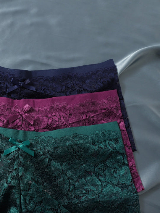 5 piezas Set bragas con encaje floral con lazo delantero