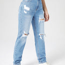 Jeans mom desgarro con lavado