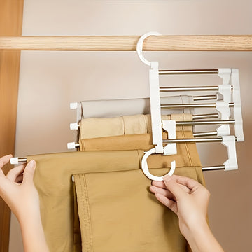Colgador de 9 niveles ahorrador de espacio con revestimiento antideslizante, incluye 5 ganchos, diseño en acero inoxidable reduce el desorden un 80%, ideal para jeans ajustados y telas de mezclilla