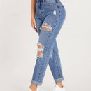 Jeans de pierna recta de talle alto con abertura desgarro crudo