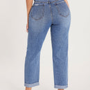 Jeans de pierna recta de talle alto con abertura desgarro crudo