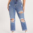 Jeans de pierna recta de talle alto con abertura desgarro crudo