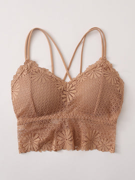Lenceria Bralette Con Cordones Cruzados Y Encaje Floral