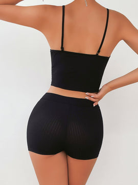 unicolor tejido de canale Boyshorts Set de lenceria