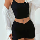 unicolor tejido de canale Boyshorts Set de lenceria