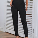 Pantalones casuales de traje negro de cintura alta para mujer con ajuste cenido y piernas anchas de 7-9cm