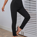 Pantalones casuales de traje negro de cintura alta para mujer con ajuste cenido y piernas anchas de 7-9cm