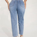 Jeans de pierna recta de talle alto desgarro crudo
