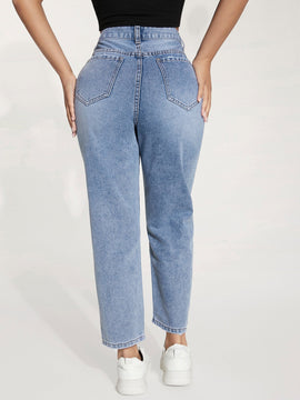 Jeans de pierna recta de talle alto desgarro crudo