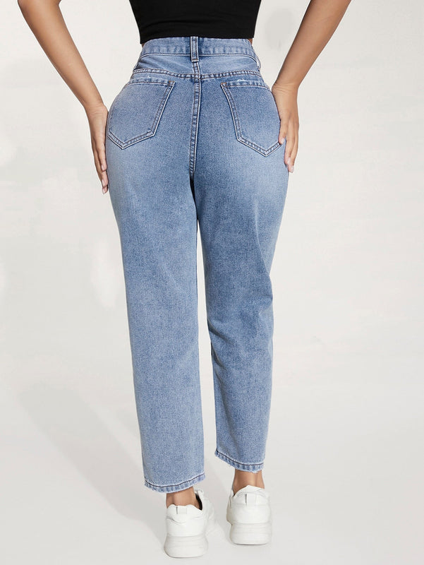 Jeans de pierna recta de talle alto desgarro crudo