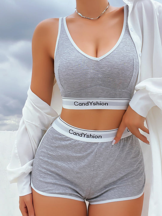 Set de lenceria con estampado de letra unido en contraste tejido de canale inalambrico