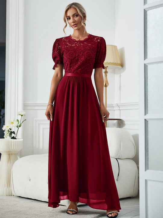 MIUSOL Vestido de vestir de manga farol maxi de gasa con encaje