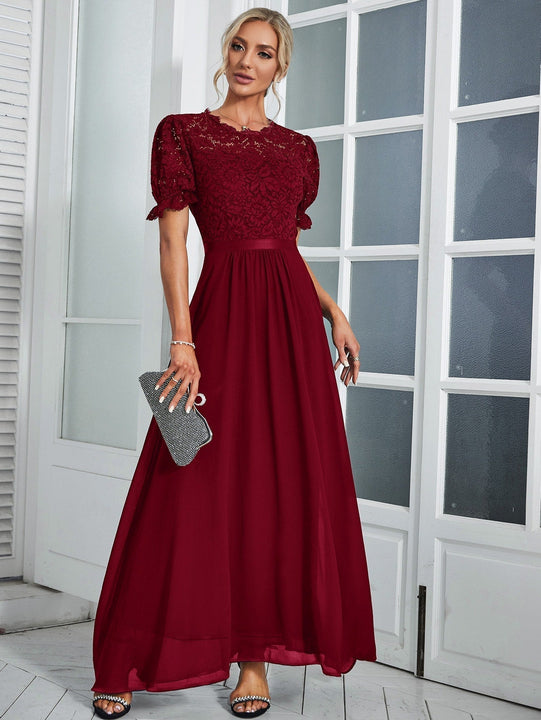 MIUSOL Vestido de vestir de manga farol maxi de gasa con encaje