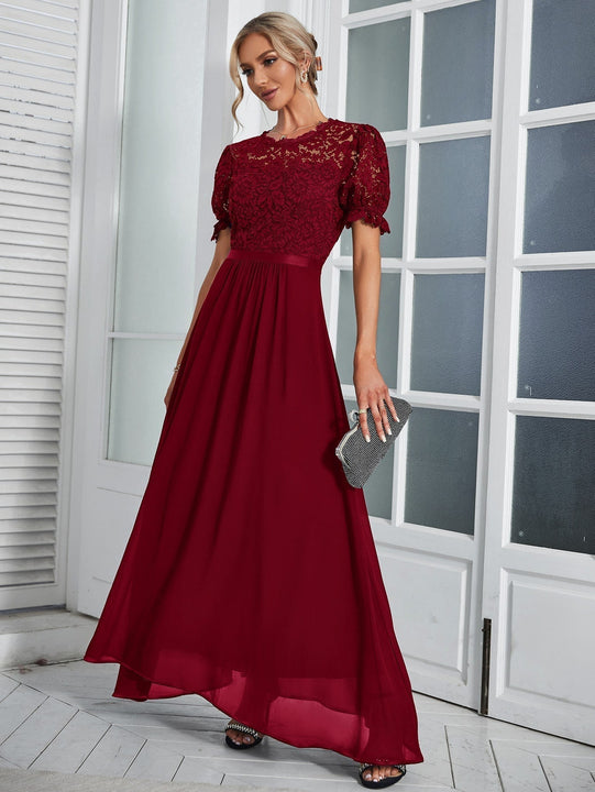 MIUSOL Vestido de vestir de manga farol maxi de gasa con encaje