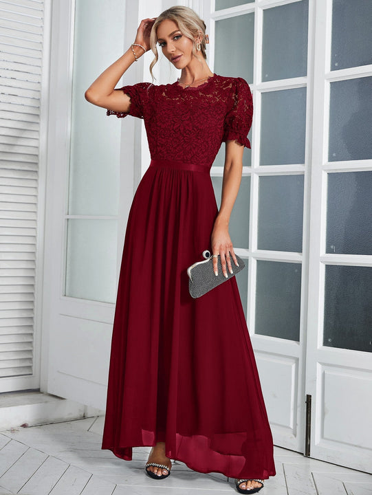 MIUSOL Vestido de vestir de manga farol maxi de gasa con encaje