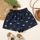 VCAY Shorts con estampado de mariposa de cintura fruncido